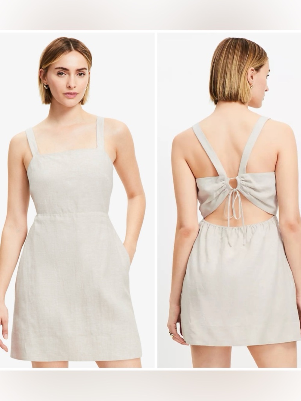Loft Dress Linen Beige Natural Cutout Back 4 Petite